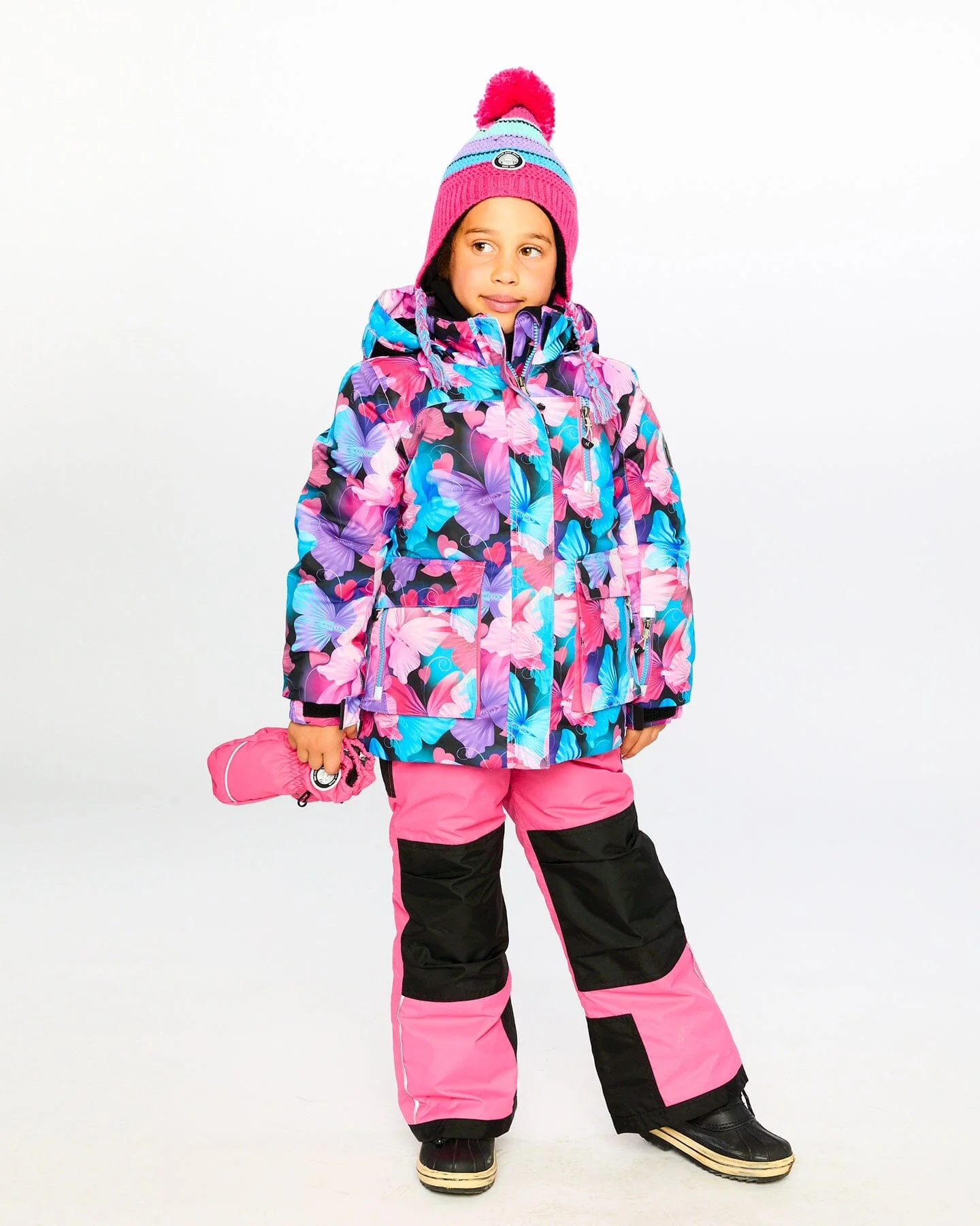 Two-Piece Play Snowsuit Flash Coral With Butterfly Print Jacket