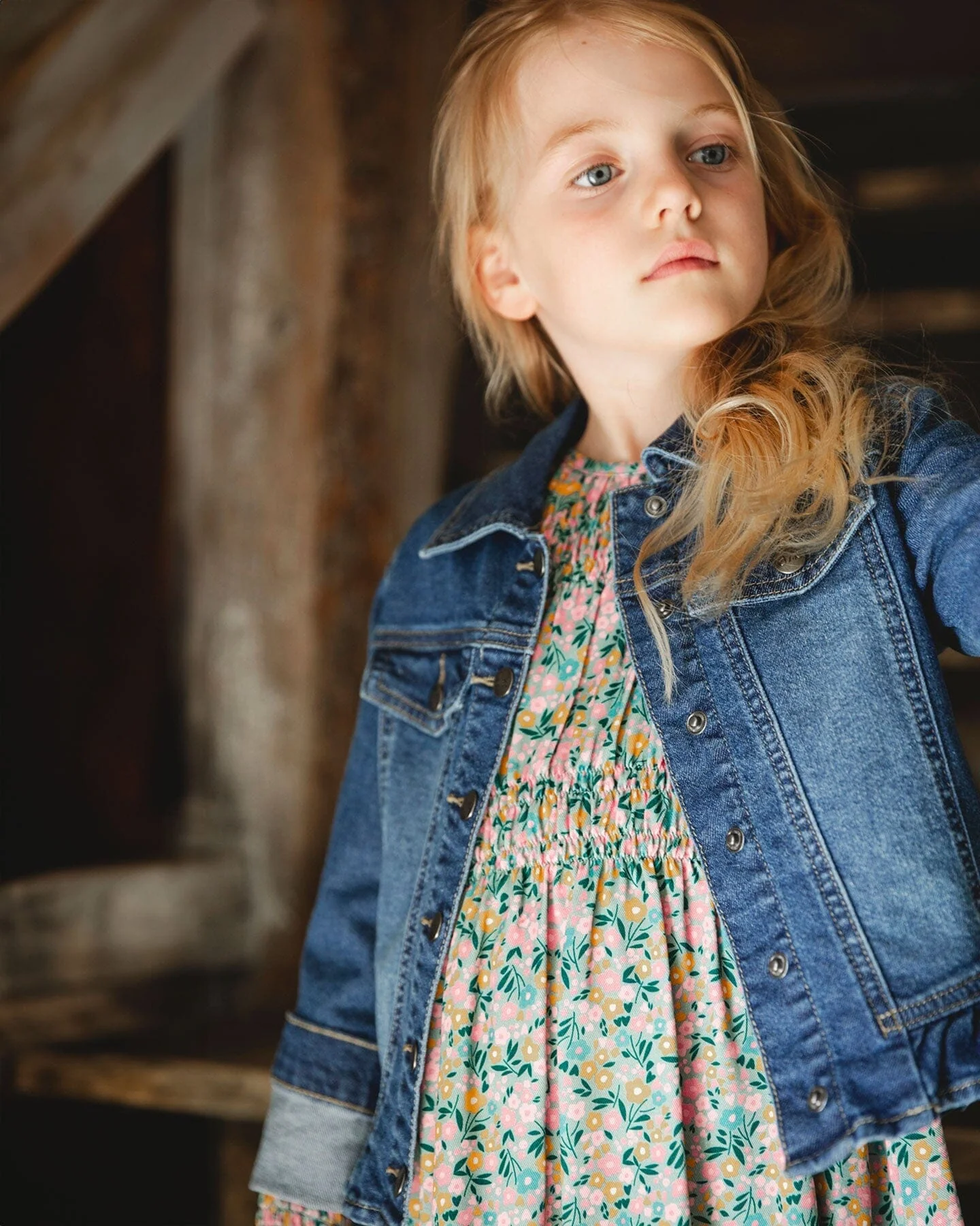 Denim Jacket Blue With Ruffle Hem And Floral Embroidery