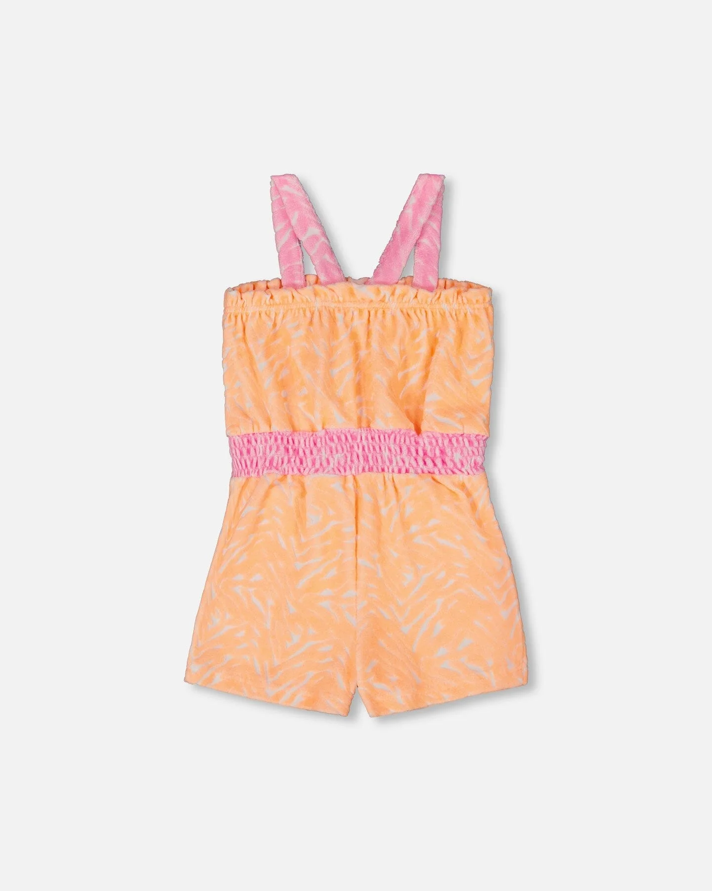 Printed Terry Cloth Romper Vibrant Orange And White