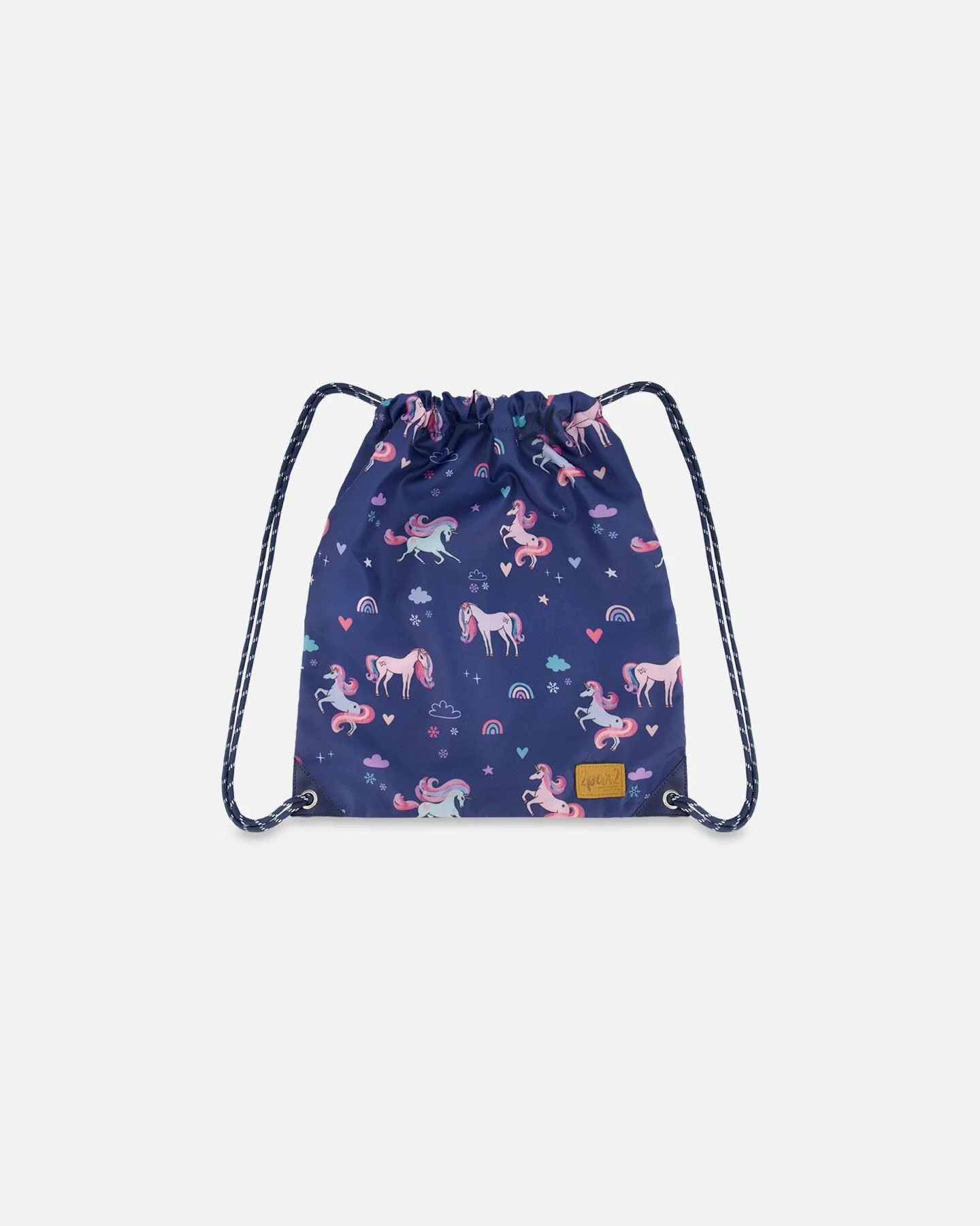 Drawstring Bag Navy Unicorn Print