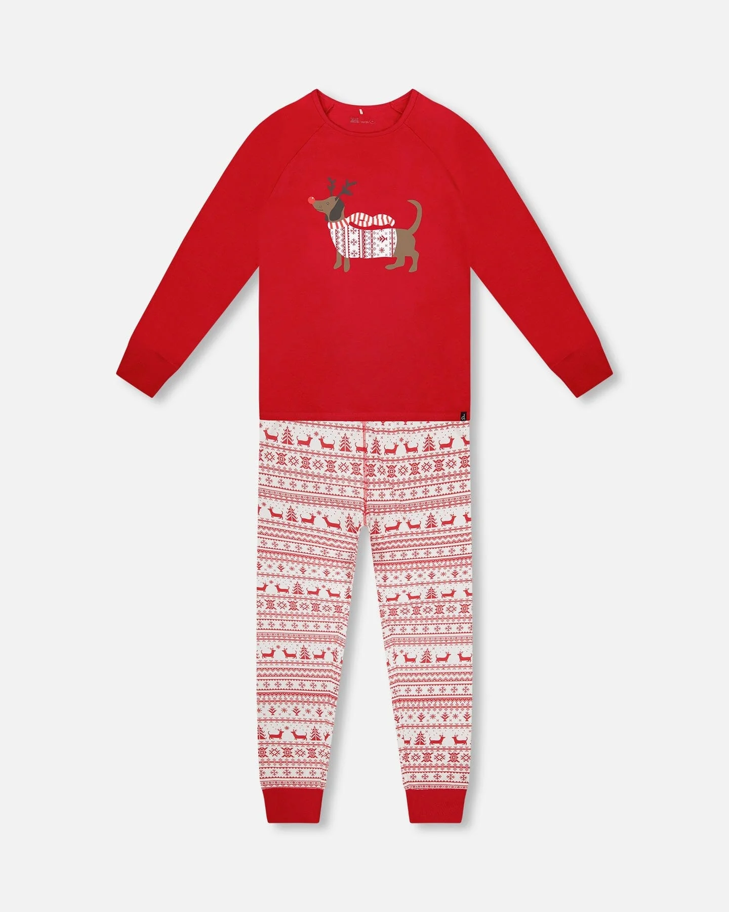Adult Women Organic Cotton Two-Piece Pajamas Red And White Fairisle