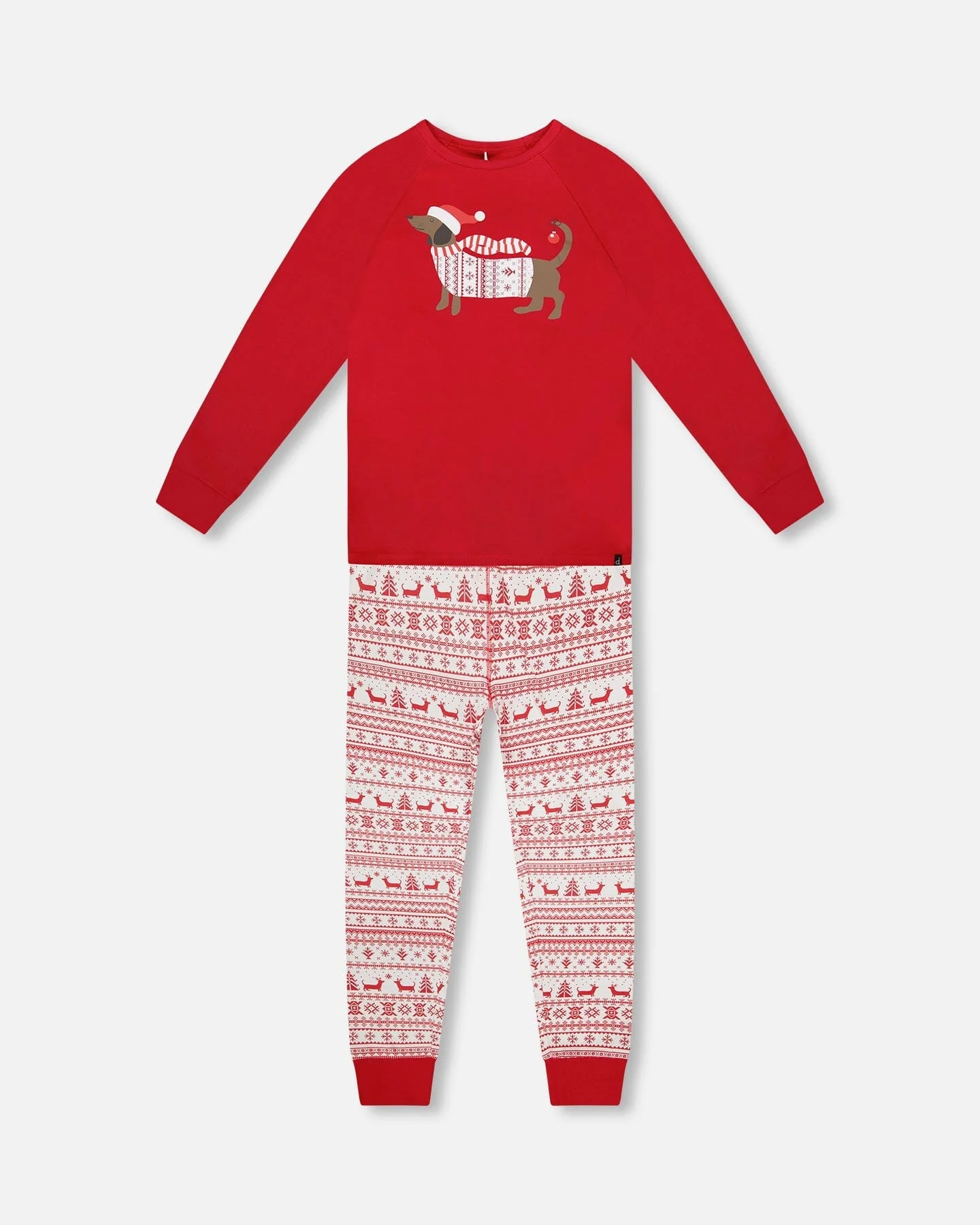 Adult Men Organic Cotton Two-Piece Pajama Set Red And White Fairisle