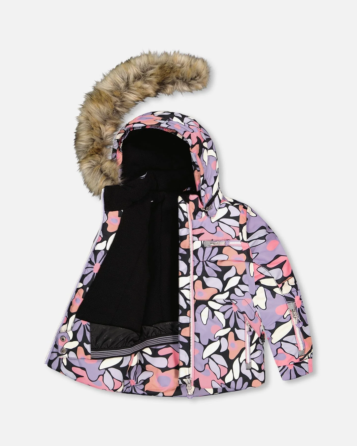 Two-Piece Play Snowsuit With Allover Print Jacket And Solid Pant Black