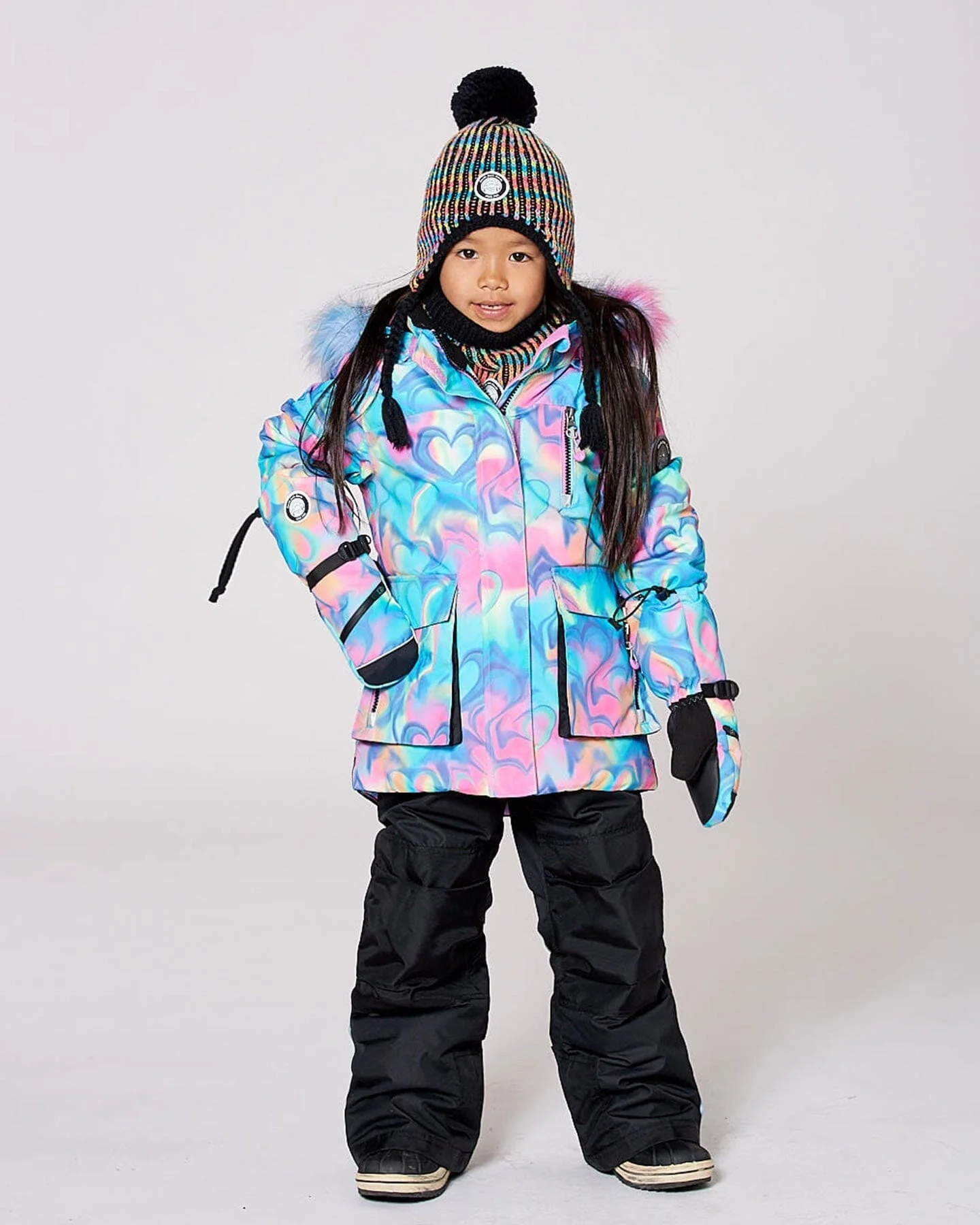 Two-Piece Play Snowsuit Black With Multicolor Print Jacket