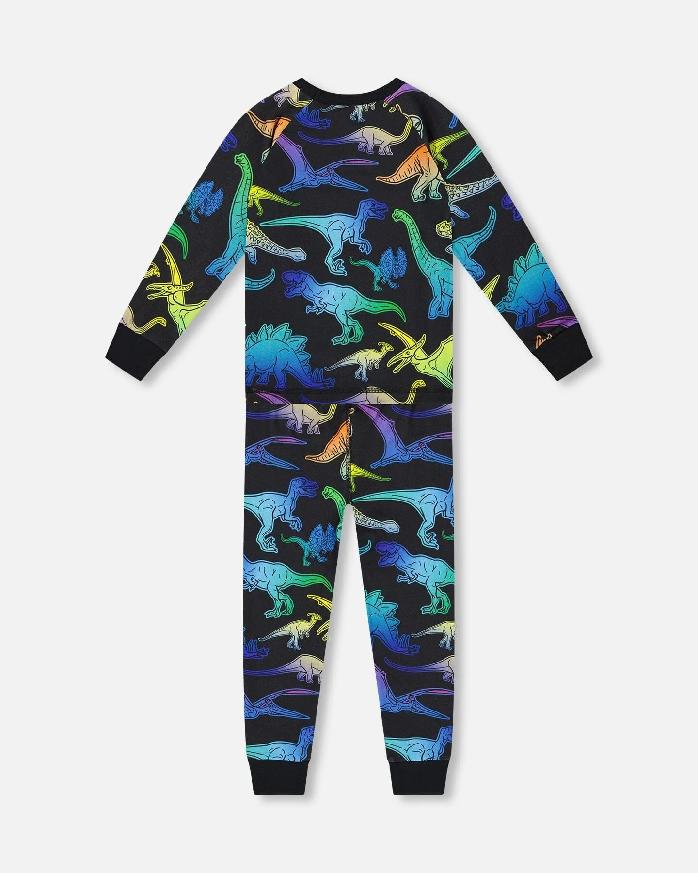 Two-Piece Organic Cotton Pajama Set Black Dinosaur Print