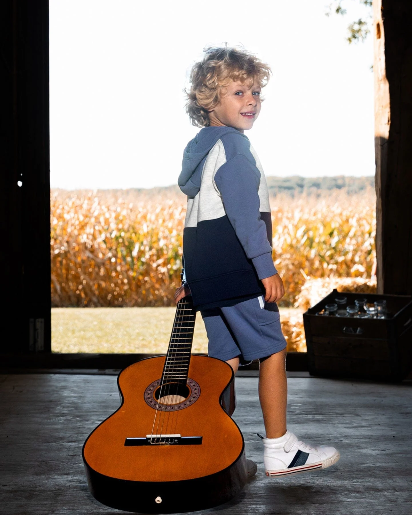 French Terry Color Block Full Zip Hoodie Sweatshirt Blue, Navy And Cream