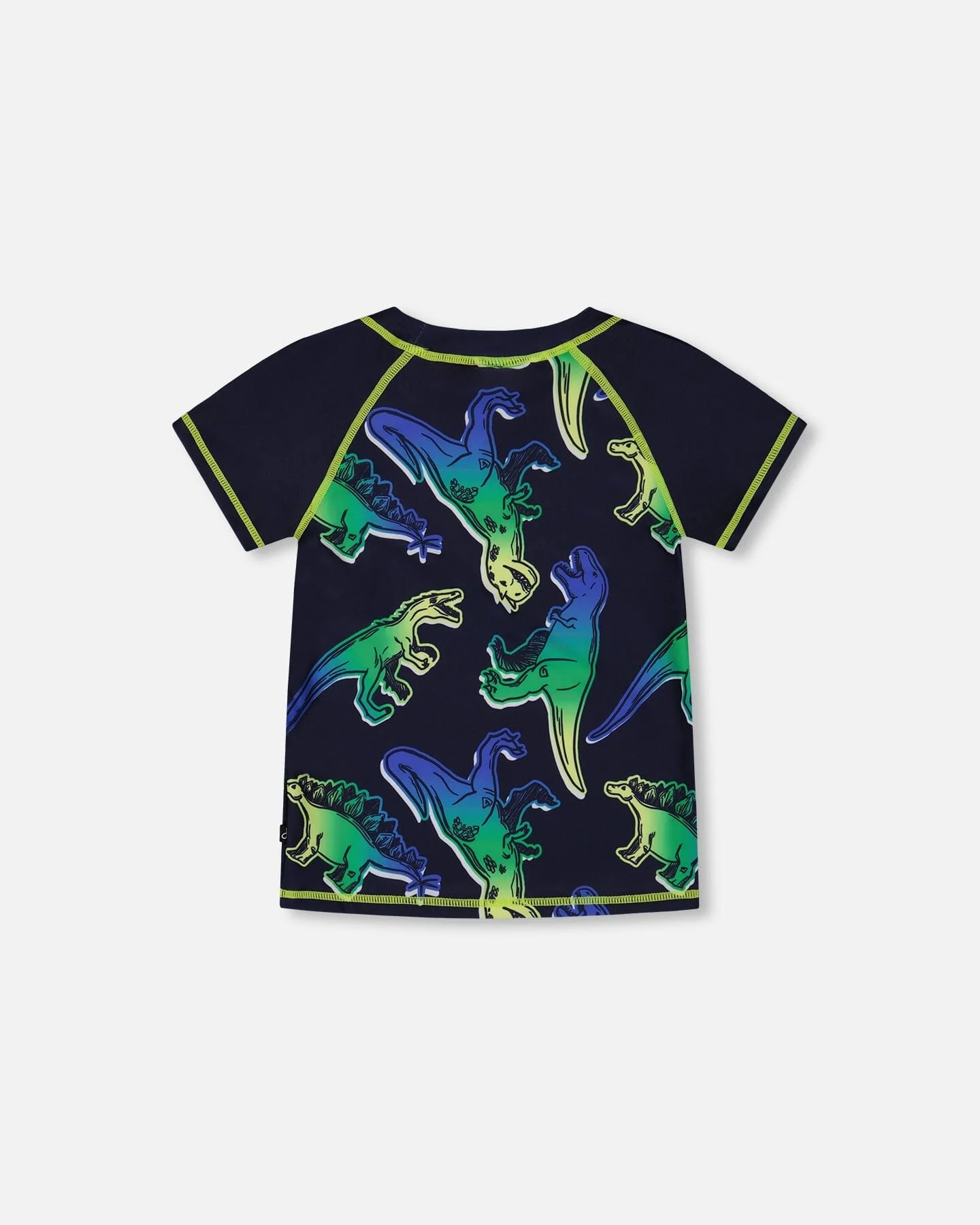 Short Sleeve Rashguard Blue And Green Dino On Navy