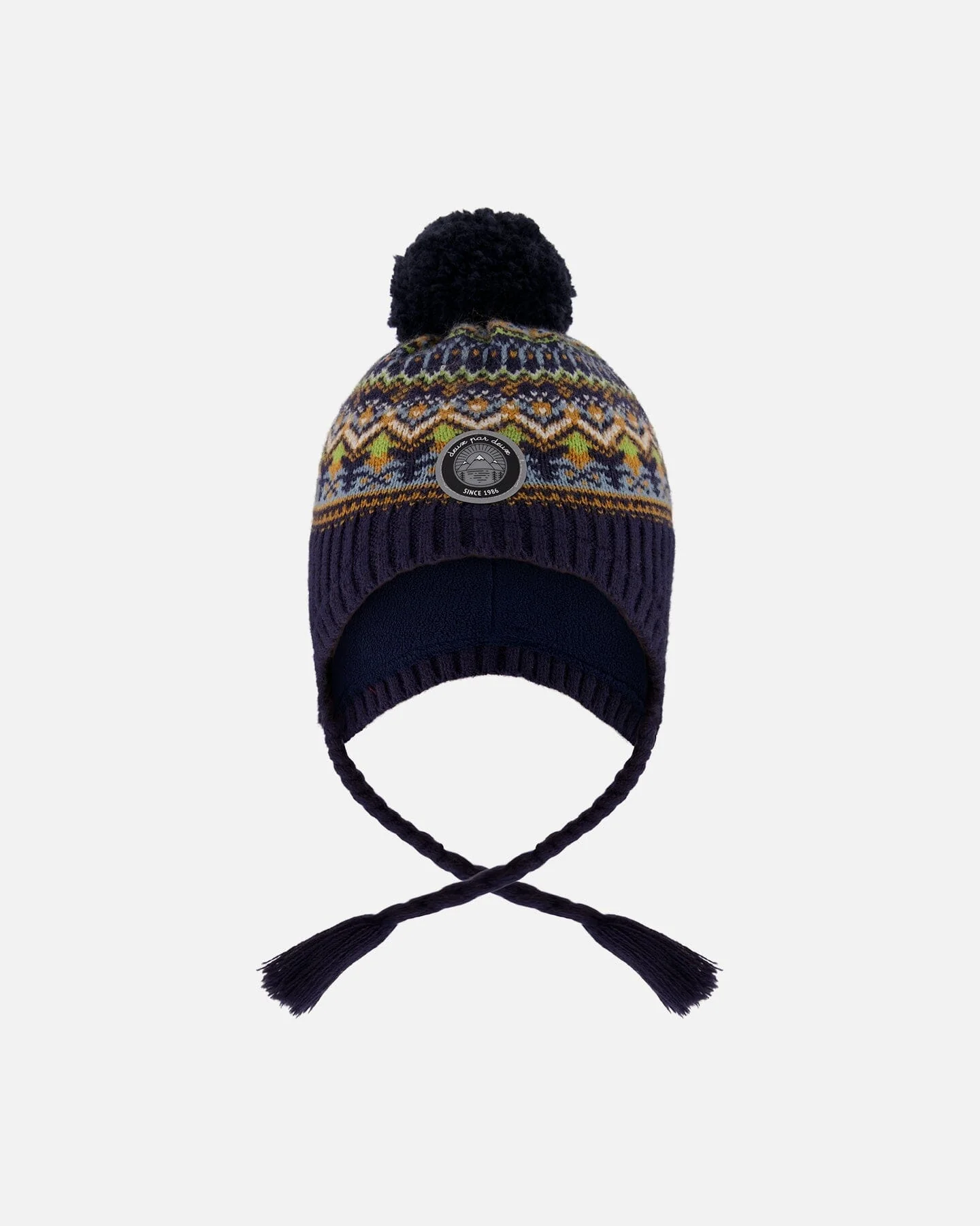 Lined Peruvian Knit Hat With Pompom Taupe And Navy