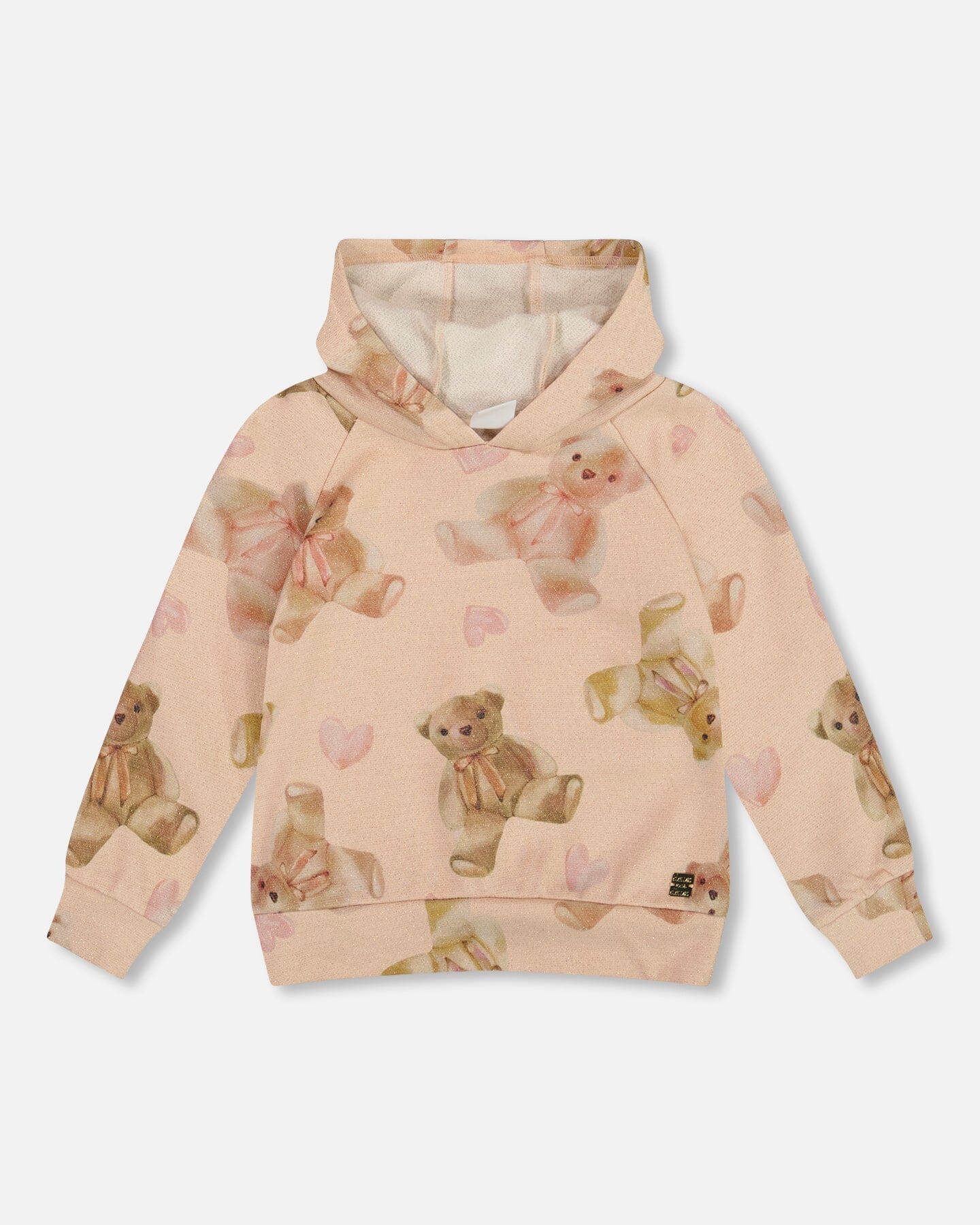 Glittering French Terry Hoodie Beige Teddy Bear Print