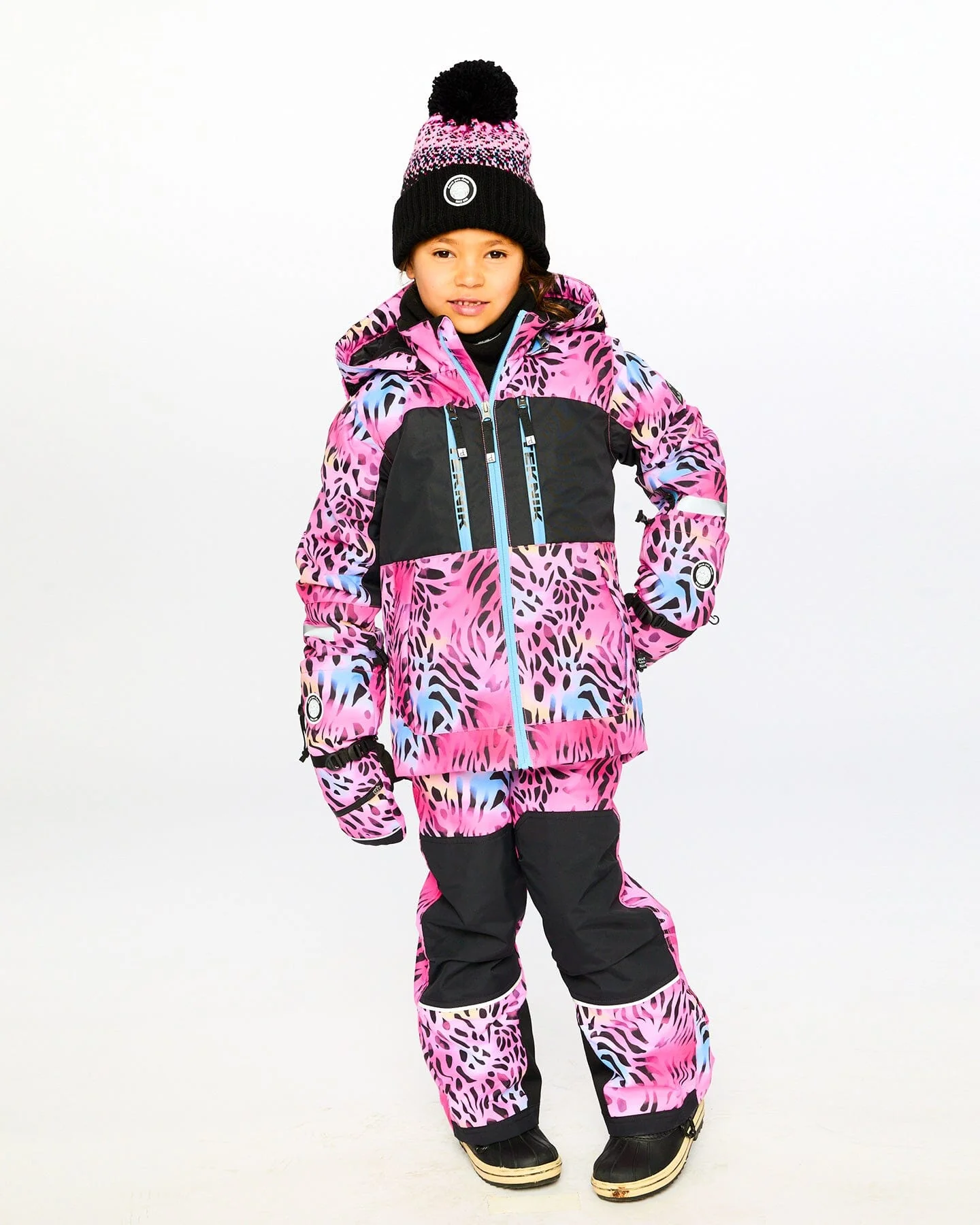 Lined Knit Pompom Hat Black And Pink