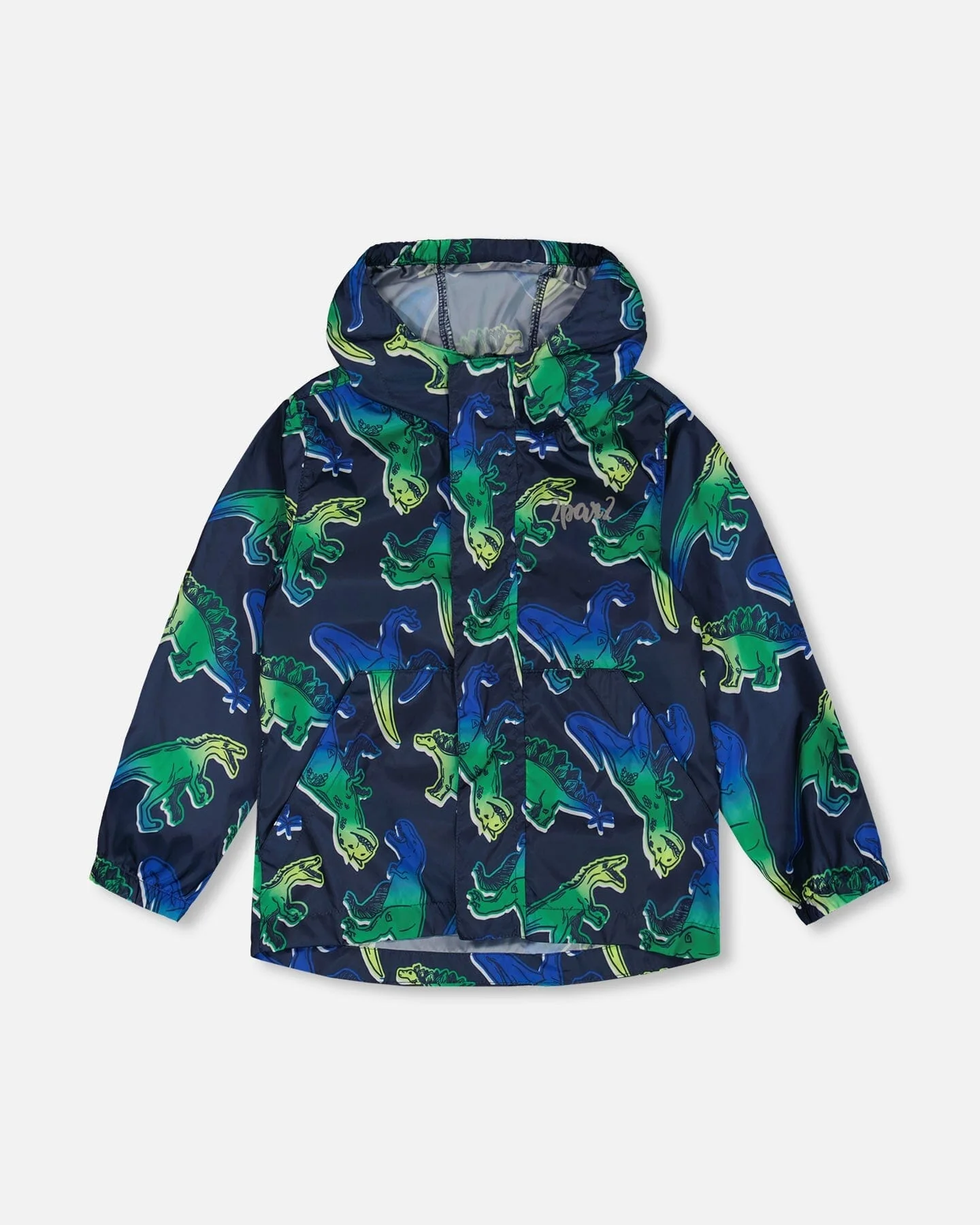Printed Packable Windbreaker Blue And Green Dino On Navy