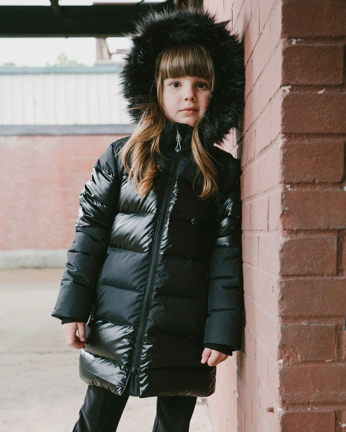 Long Metallic Puffy Coat Black
