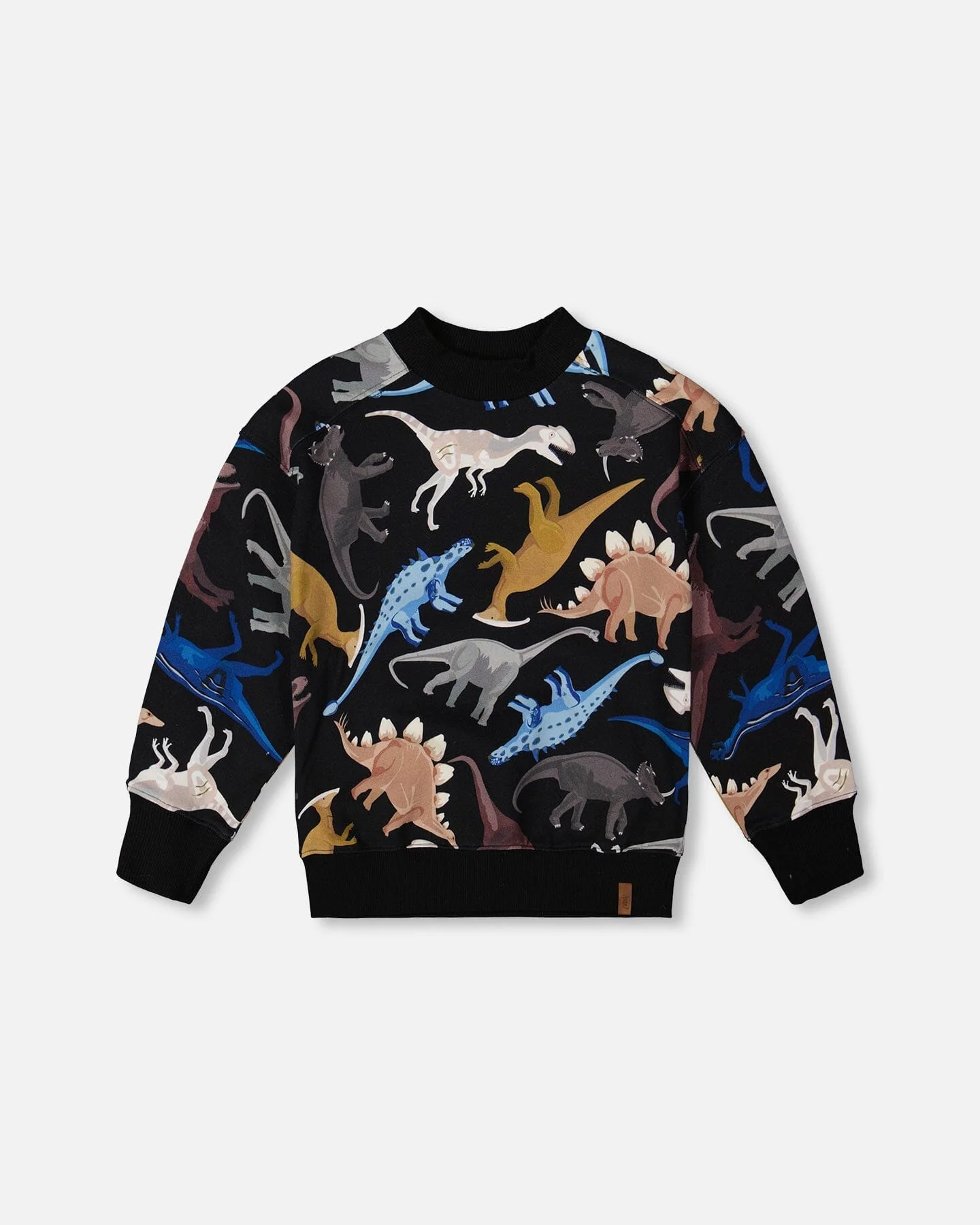 Pullover Fleece Sweatshirt Black Dinosaur Print