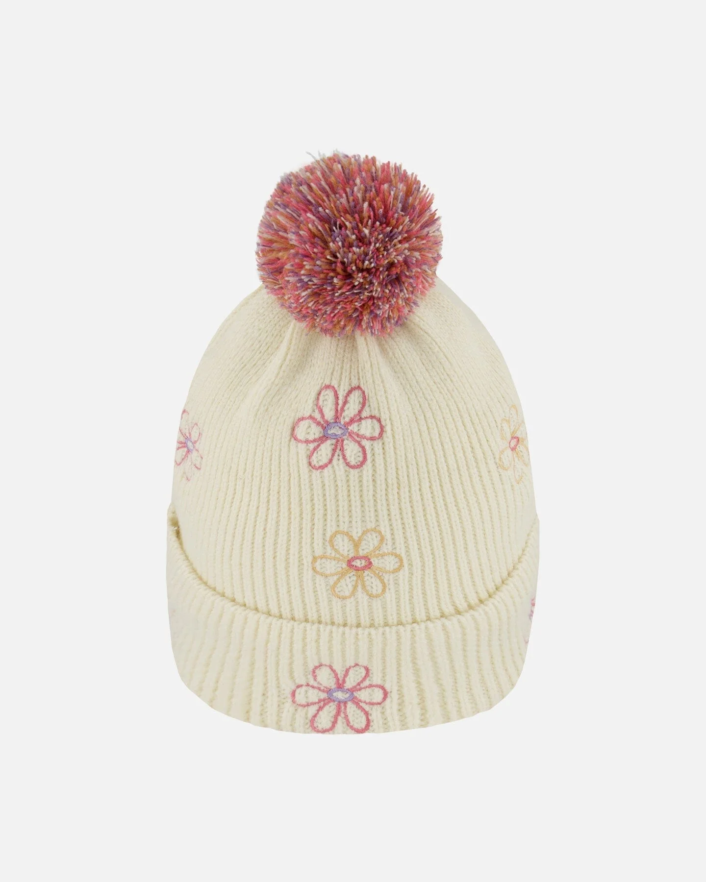 Lined Knit Pompom Hat Off-White And Pink