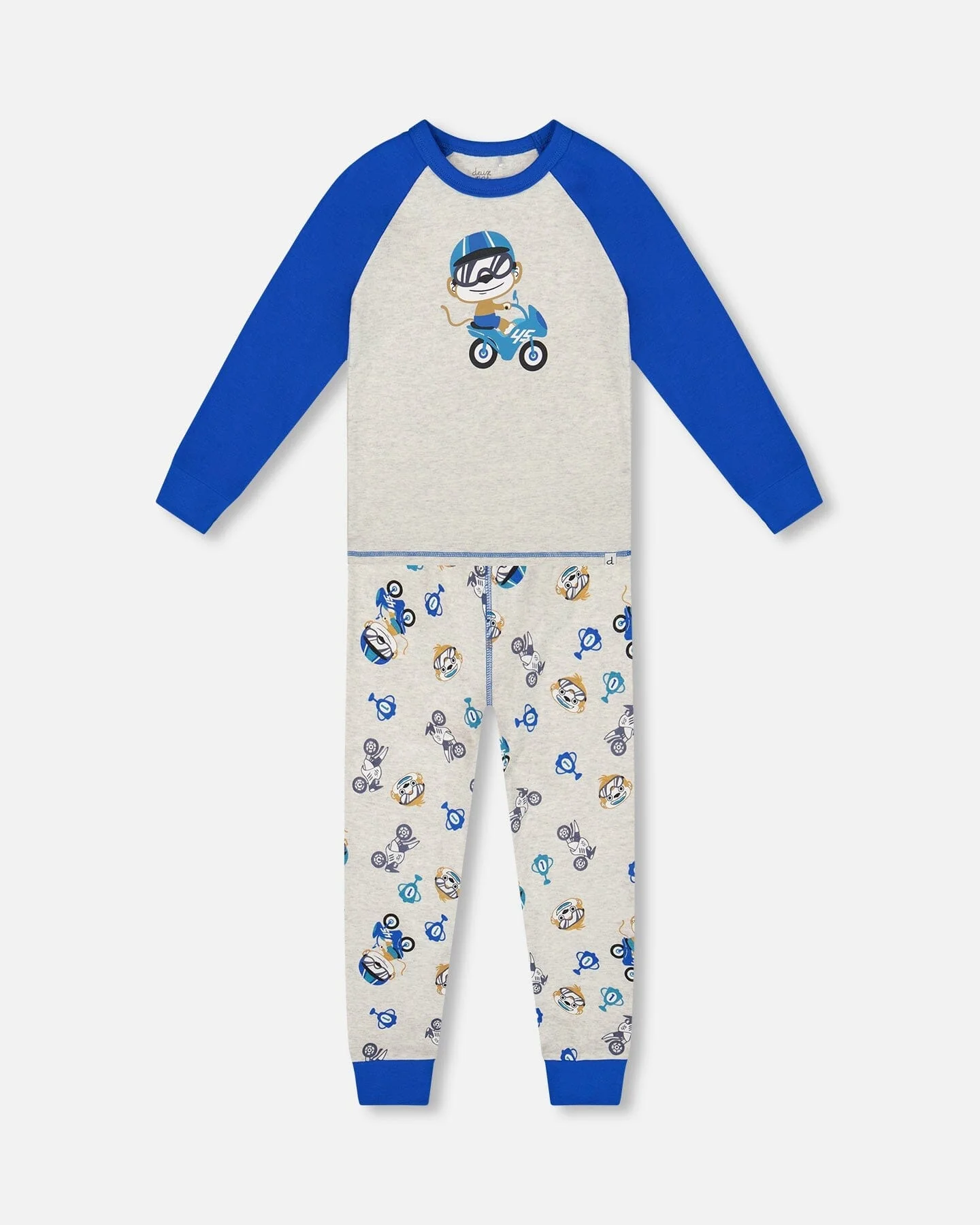 Two-Piece Organic Cotton Pajama Set Beige Monkey Print