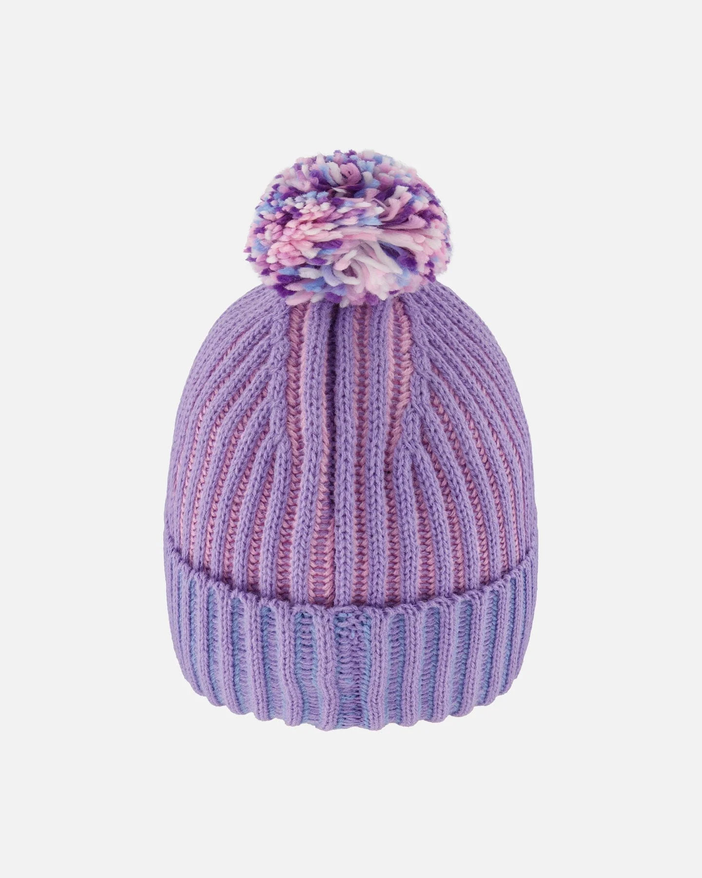 Lined Knit Pompom Hat Blue, Purple And Pink
