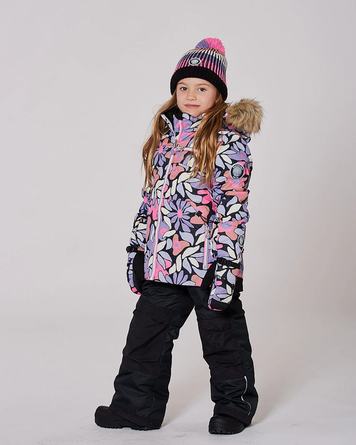 Two-Piece Play Snowsuit With Allover Print Jacket And Solid Pant Black