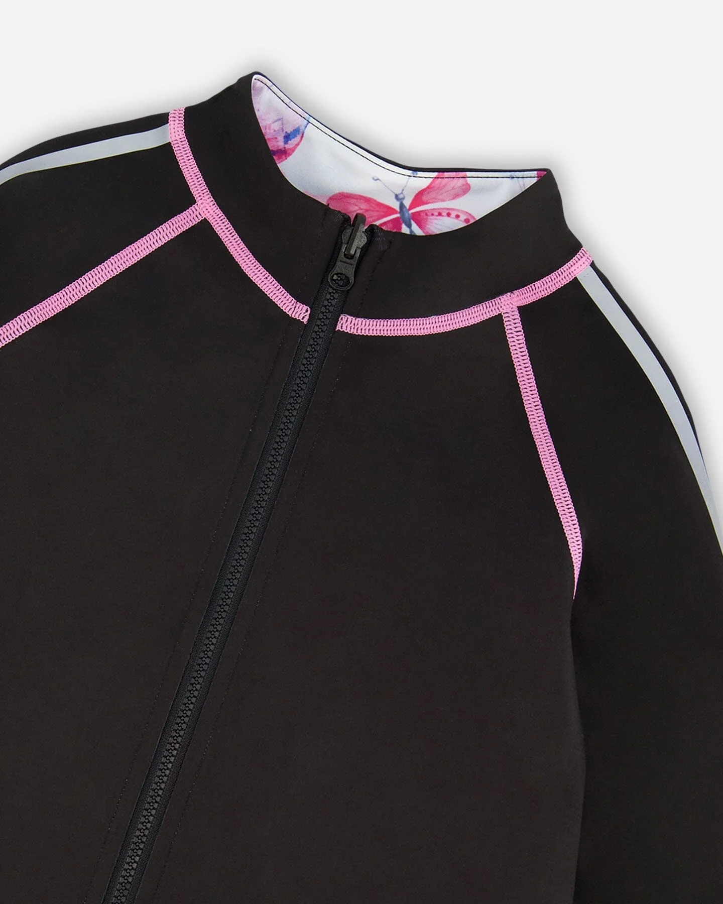 Printed Reversible Full Zip Athletic Cardigan Pink, Blue And Butterflies