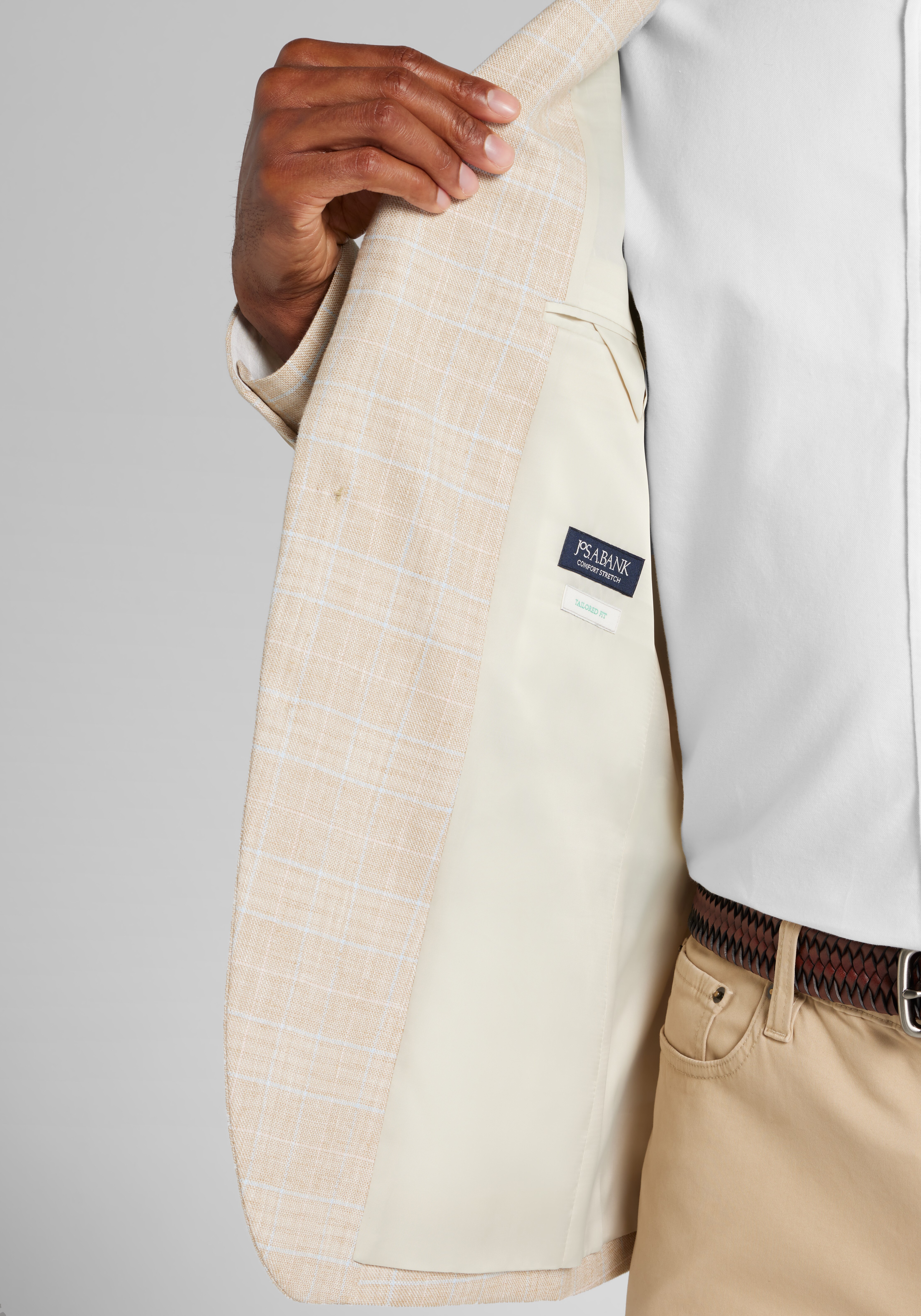 Jos. A. Bank Comfort Stretch Tailored Fit Plaid Linen Blend Sportcoat