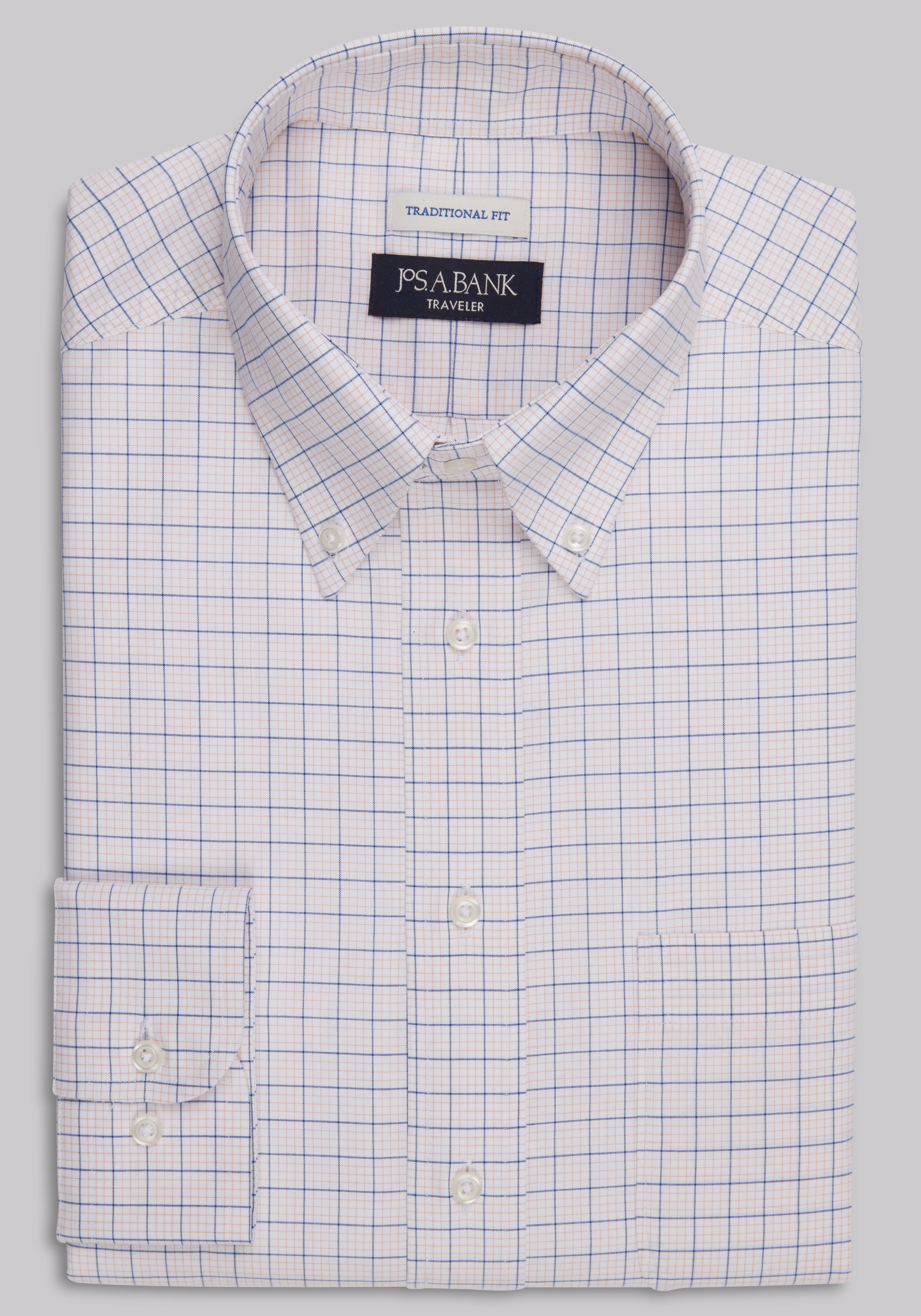 Traveler Collection Traditional Fit Button-Down Collar Grid Dress Shirt