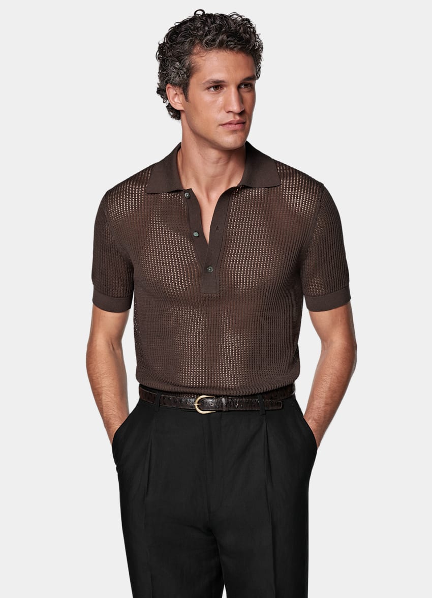 Mid Brown Crochet Polo