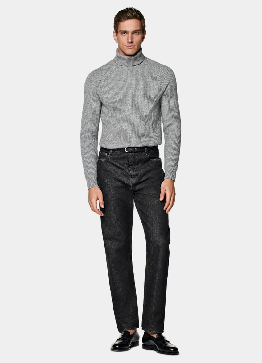 Grey Ribbed Turtleneck