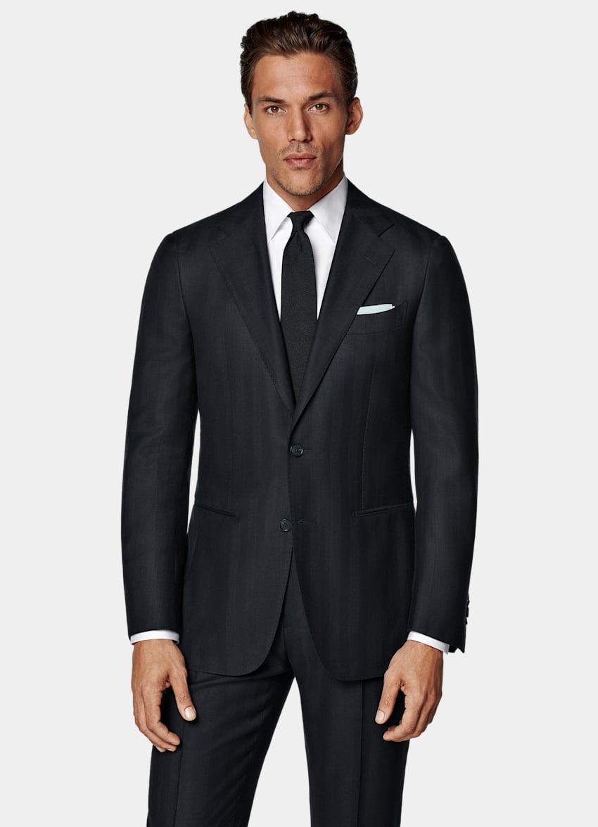Navy Herringbone Tailored Fit Havana Suit