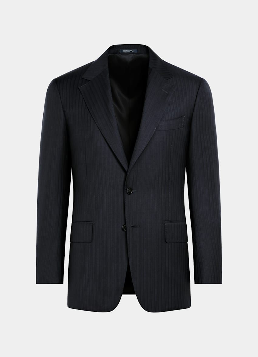 Navy Striped Tailored Fit Milano Suit