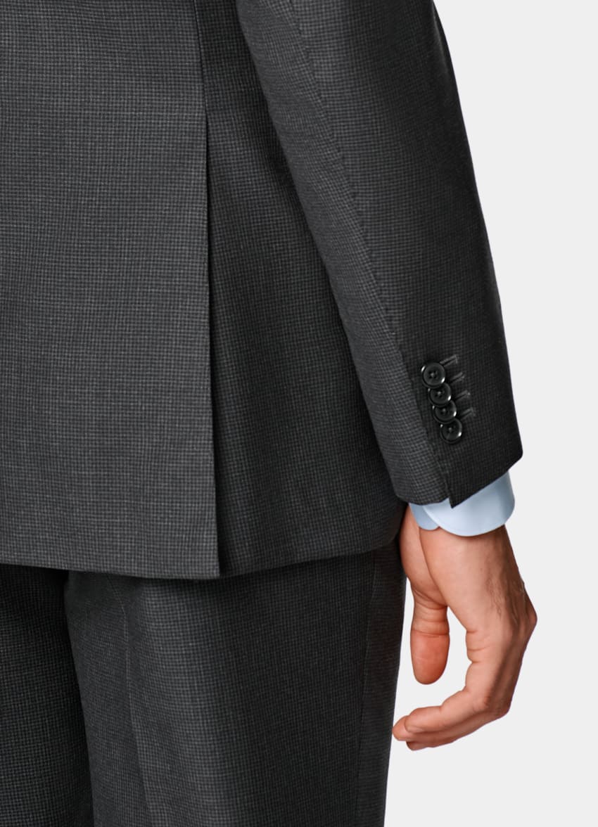 Dark Grey Houndstooth Tailored Fit Havana Suit