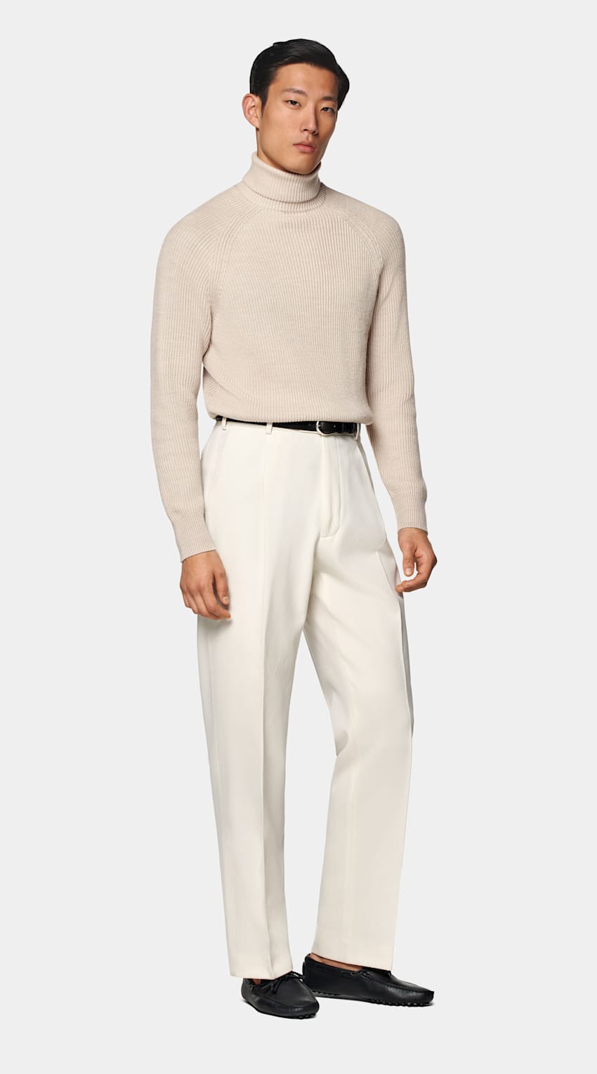 Sand Merino Ribbed Turtleneck