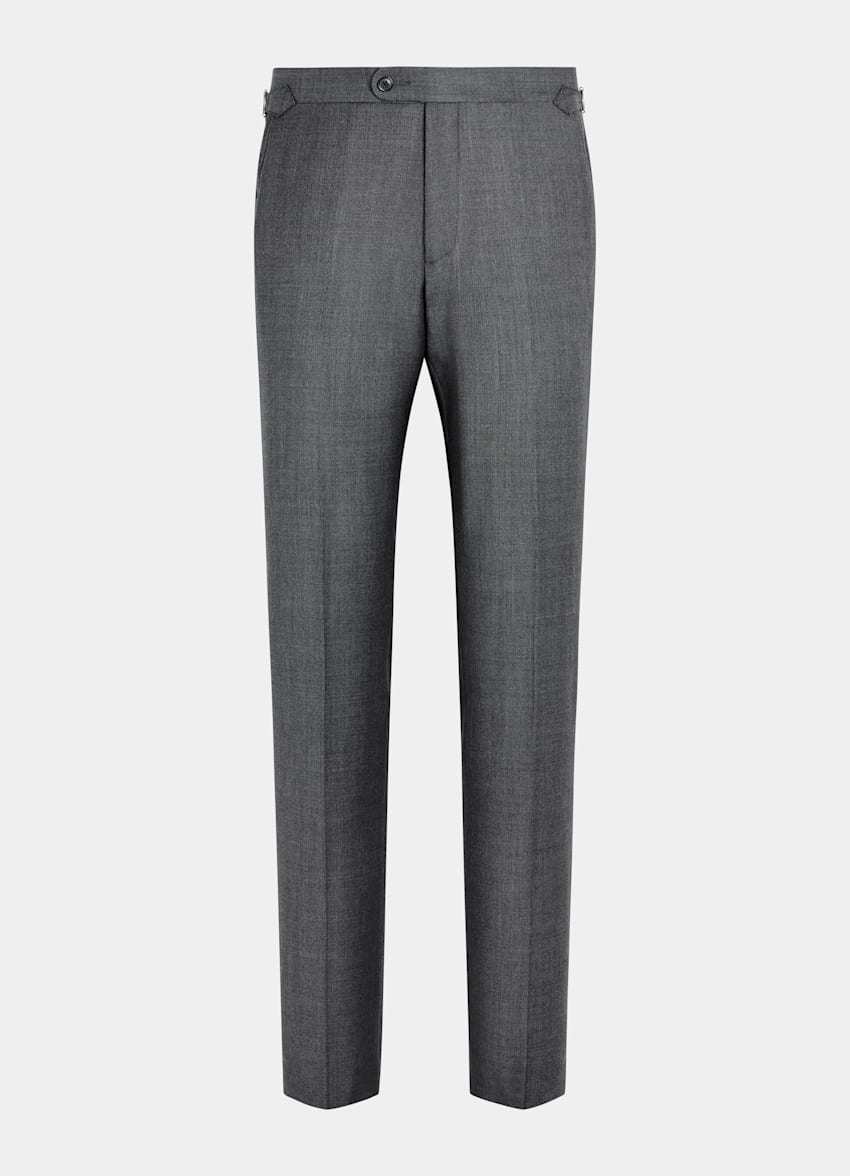 Dark Grey Bird's Eye Slim Leg Straight Suit Pants