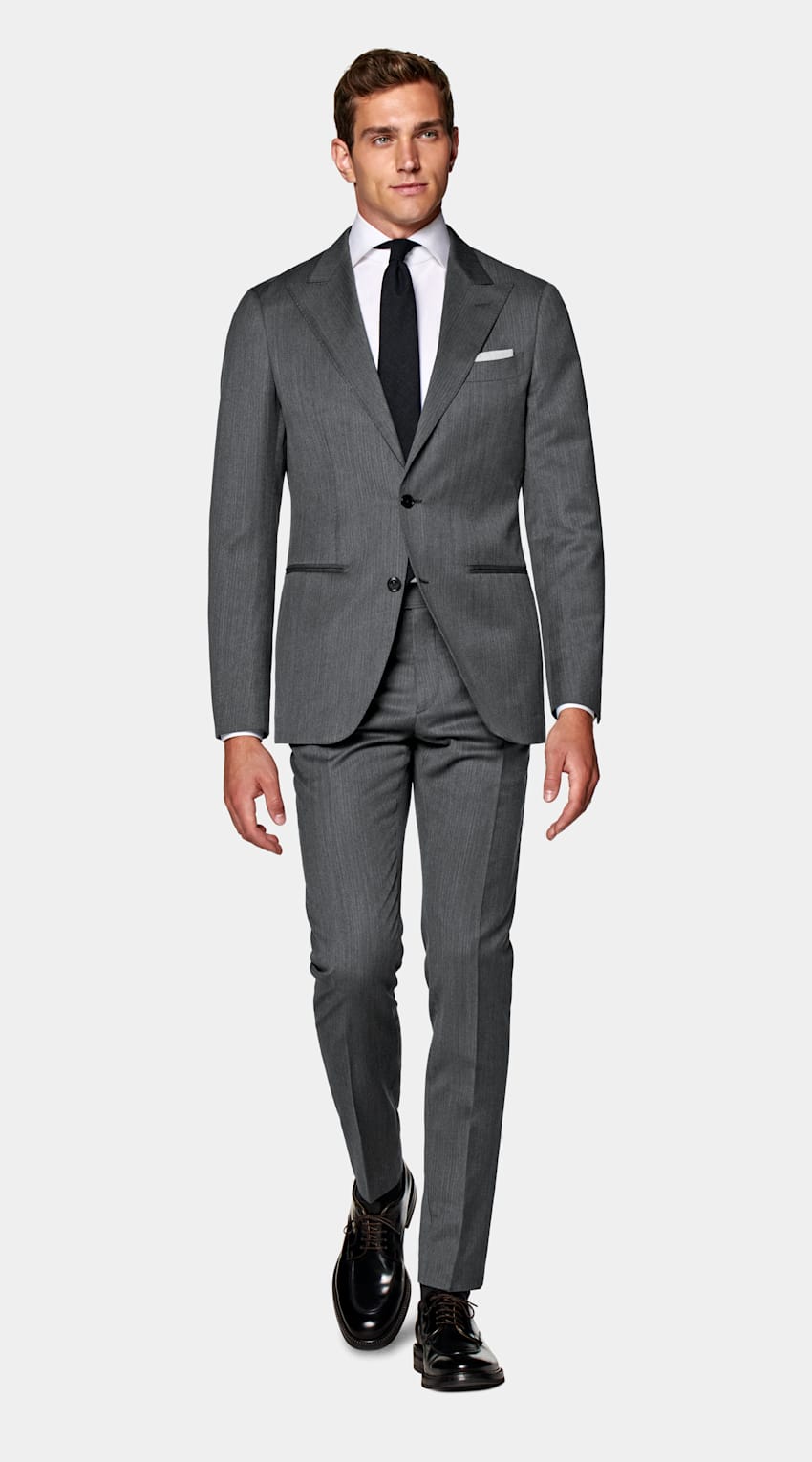 Dark Grey Herringbone Perennial Tailored Fit Havana Suit