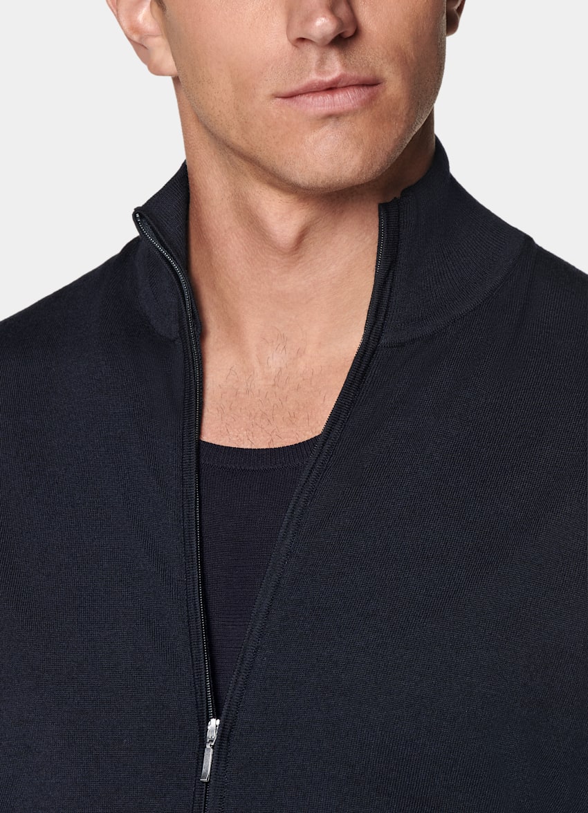 Navy Merino Zip Cardigan