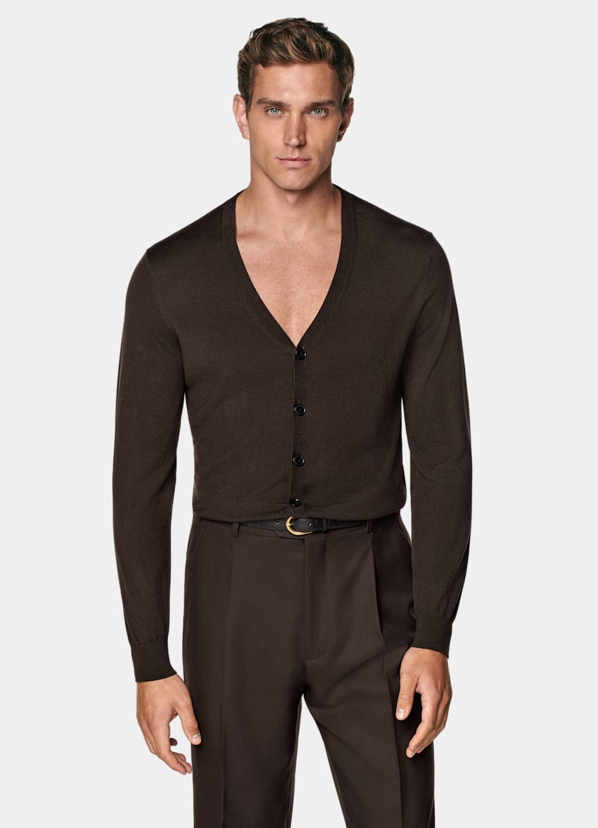 Mid Brown V-Neck Cardigan