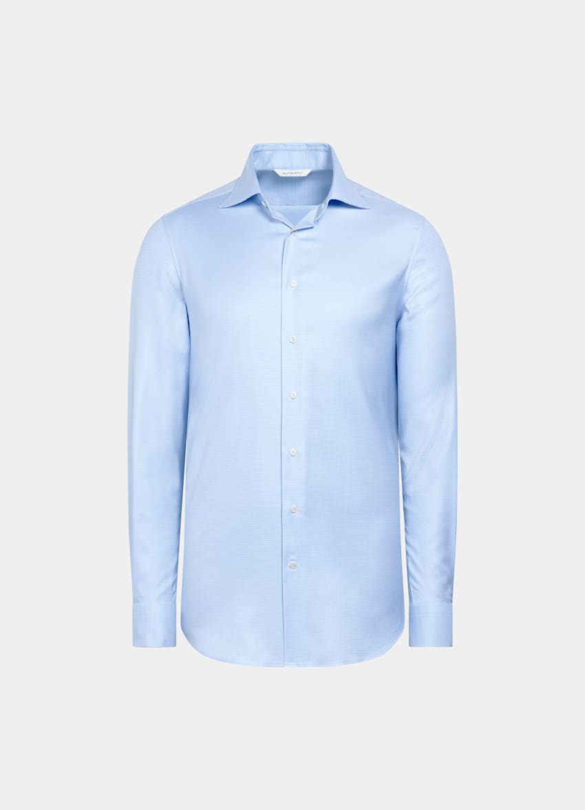 Light Blue Houndstooth Houndstooth Tailored Fit Shirt