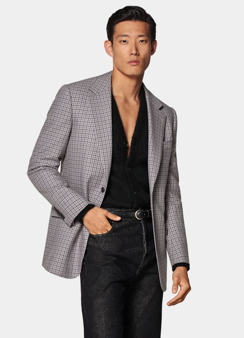 Taupe Checked Tailored Fit Milano Blazer