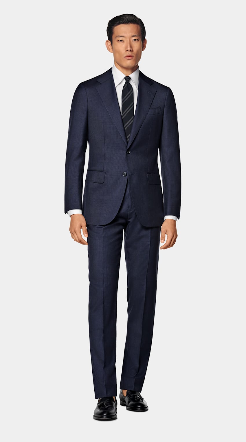 Navy Houndstooth Tailored Fit Havana Suit