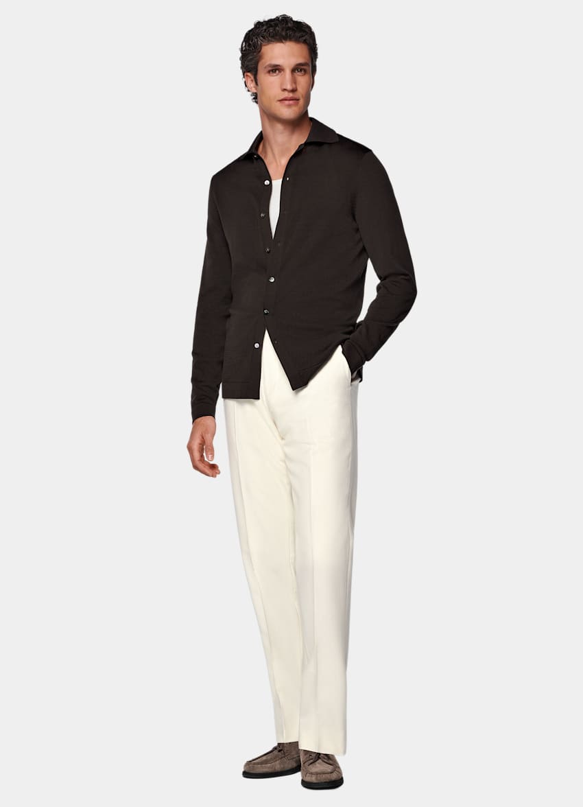 Dark Brown Long Sleeve Polo Cardigan