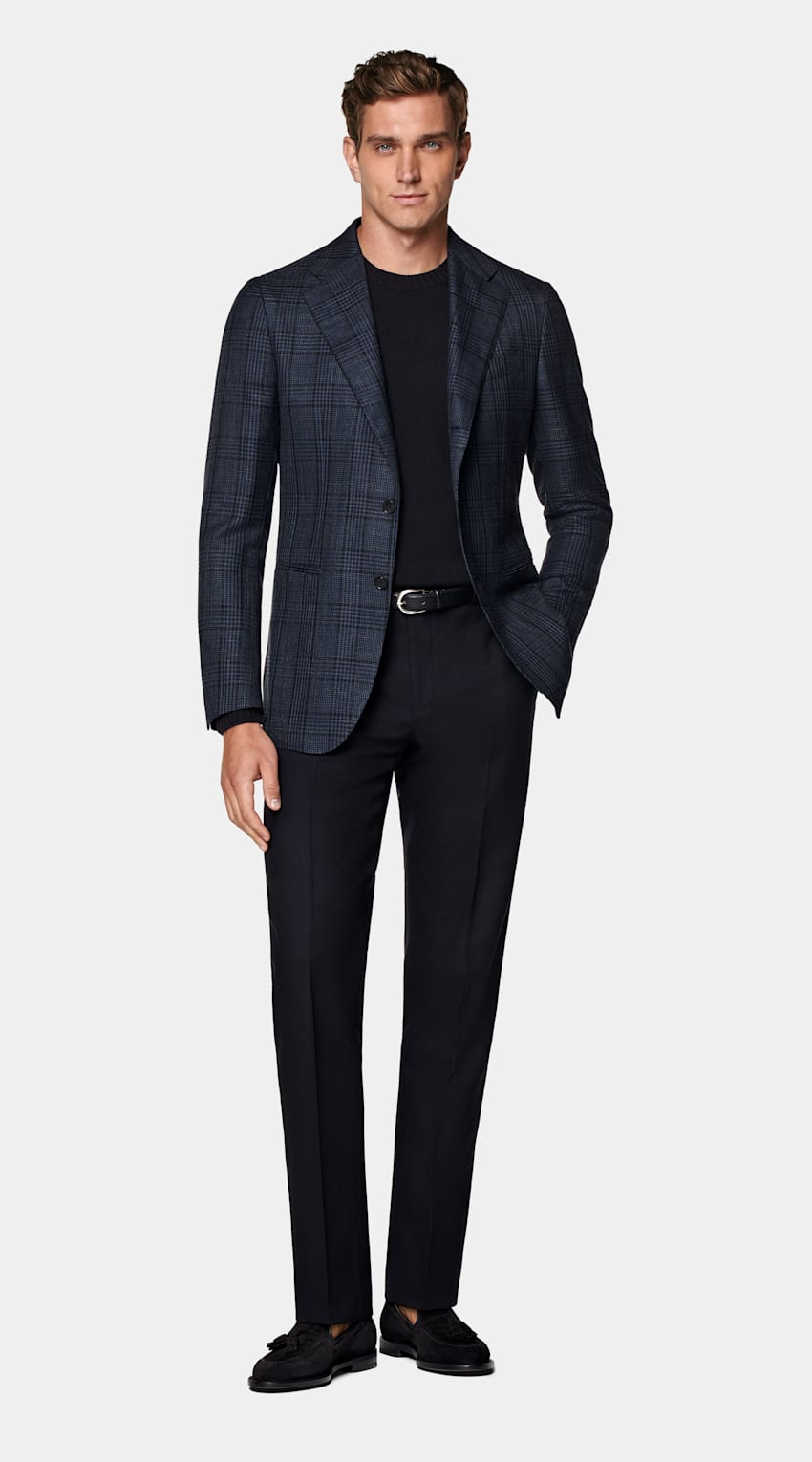 Navy Checked Tailored Fit Havana Blazer