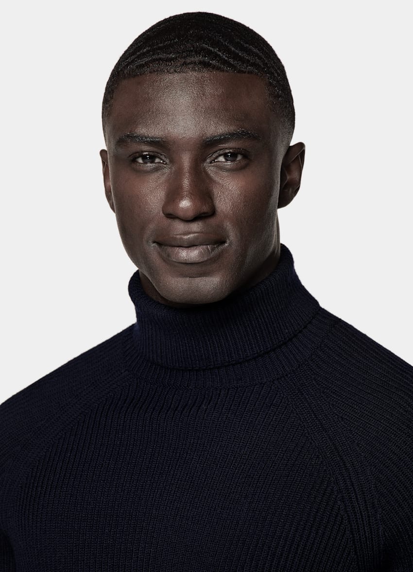 Navy Merino Ribbed Turtleneck