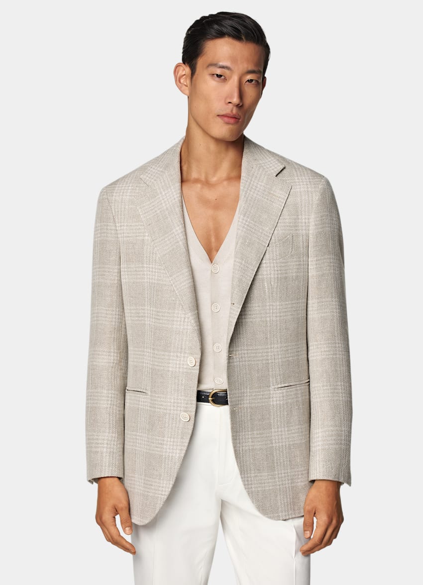 Sand Checked Relaxed Fit Roma Blazer