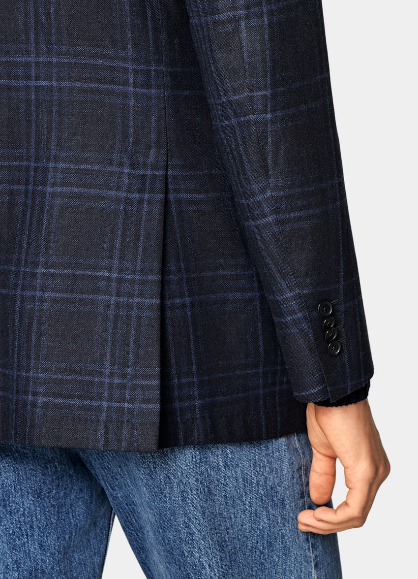 Navy Checked Tailored Fit Havana Blazer