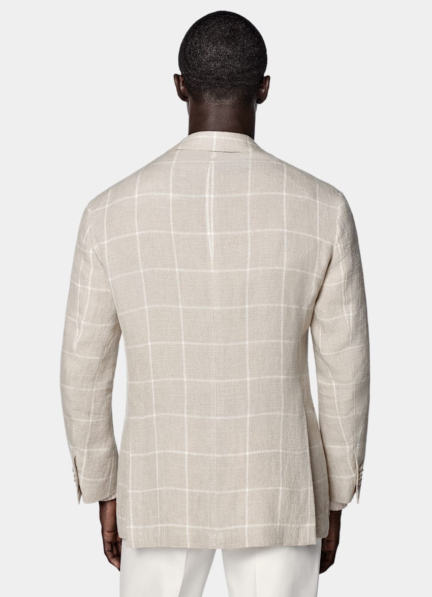 Light Taupe Checked Relaxed Fit Roma Blazer