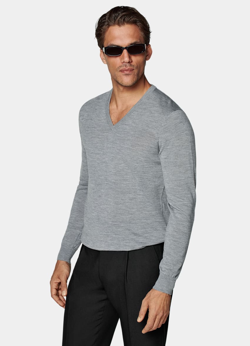 Grey Merino V-Neck