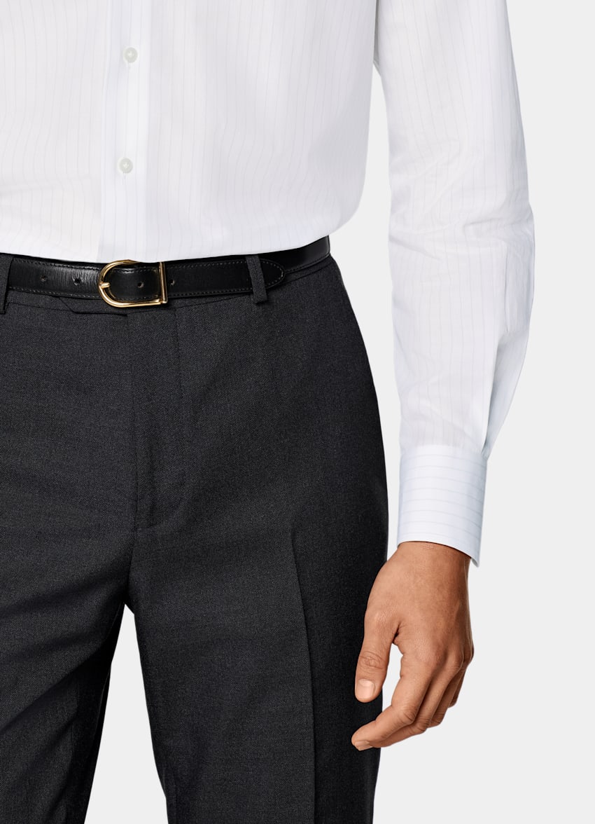 Light Grey Striped Poplin Tailored Fit Shirt