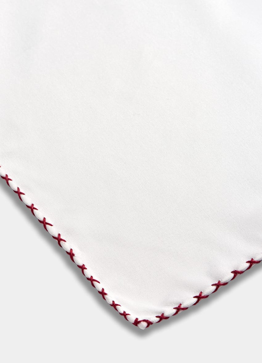 White Stitch Edge Pocket Square