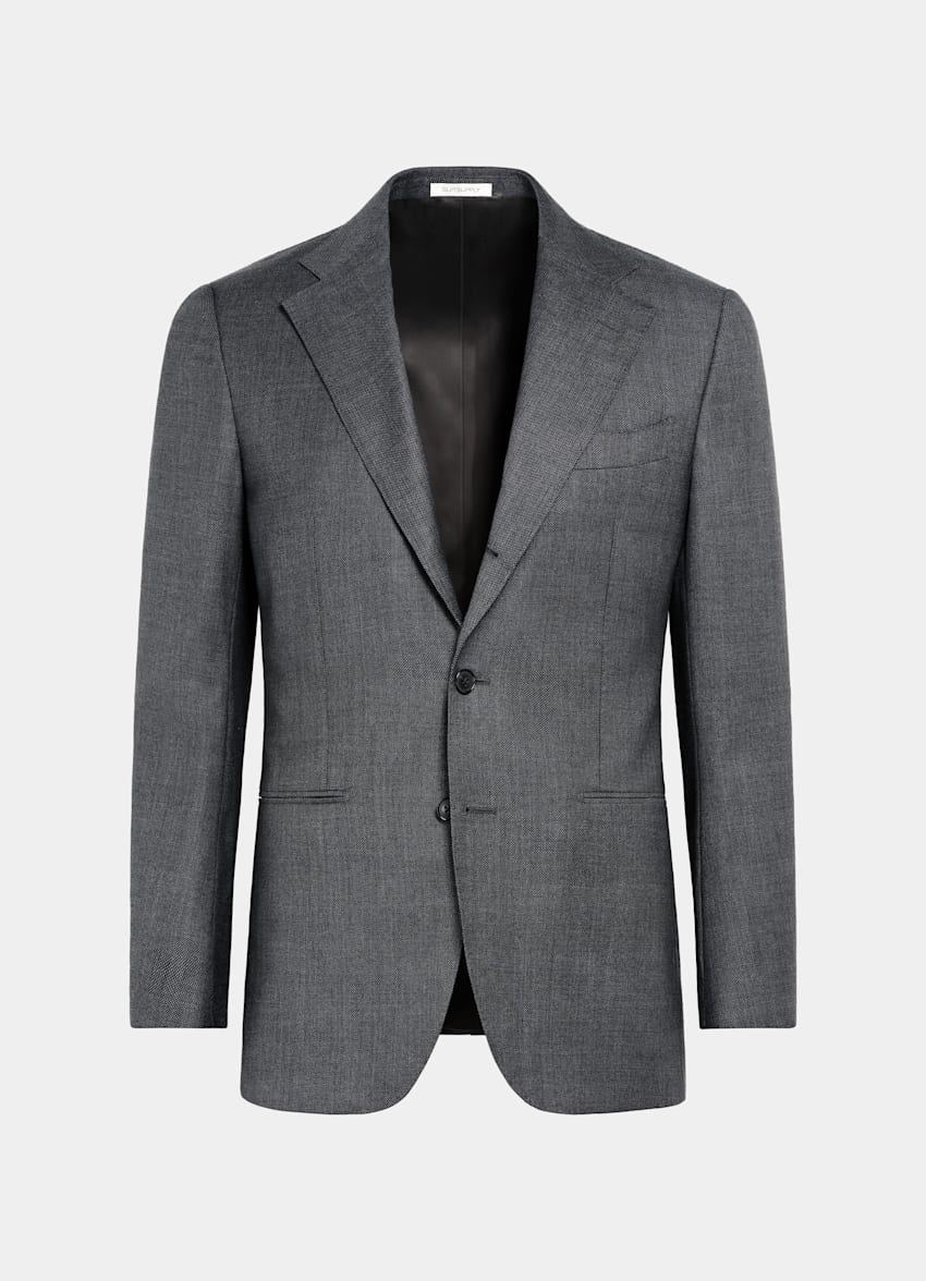 Dark Grey Bird's Eye Tailored Fit Havana Suit Jacket