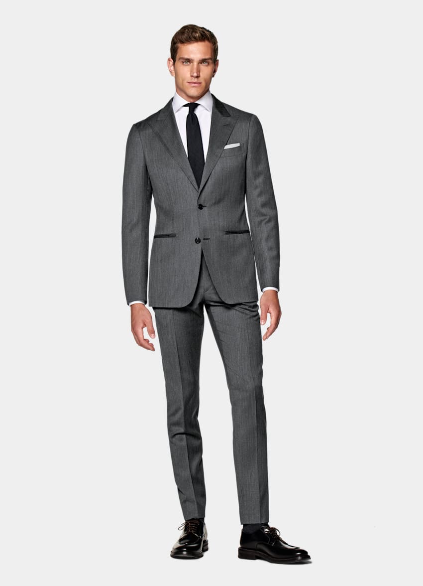 Dark Grey Herringbone Perennial Tailored Fit Havana Suit