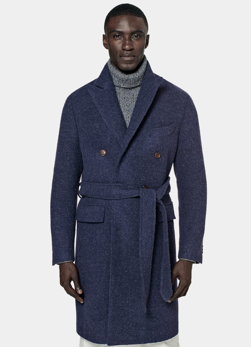 Mid Blue Belted Overcoat