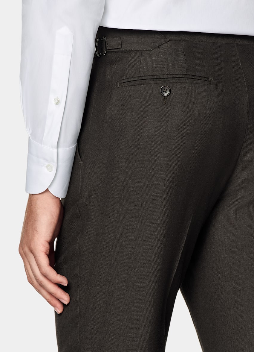 Dark Brown Herringbone Tailored Fit Milano Suit